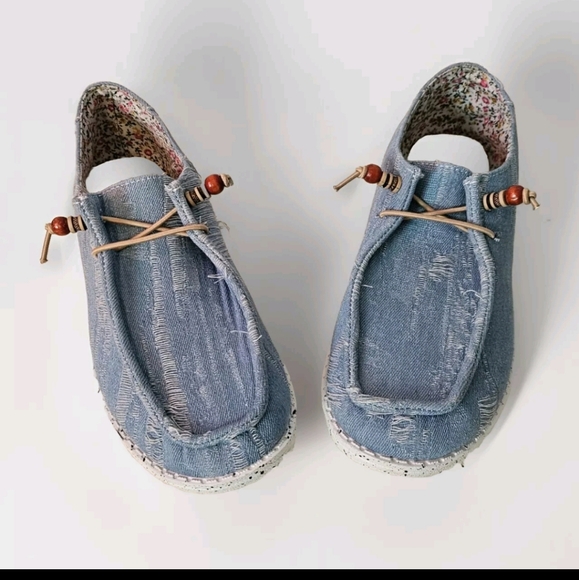 Shein Womens Blue Jean Distressed Look Slip On Loafer Casual Shoes Size 8 - Picture 2 of 8